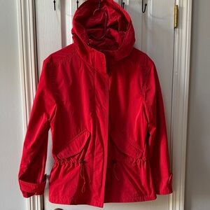 Coach Red Hooded Rain Coat /Utility Jacket with Adjustable Waist Size Medium